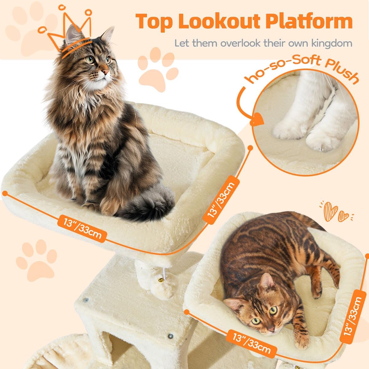 Taoqimiao Cat Tree, 67 in Tall Cat Tower with 2 Plush Cat Condos – Essentials for Cats - 73 inches / Beige - image 4