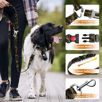 Removable Dog Seat Belt Harness for Car, 3 in 1 Pet Dog Car Seatbelt Leash, Retractable Restraint Secures to Vehicle Headrest & Adjustable Reflective Bungee Dog Seatbelt Tether, Camouflage
