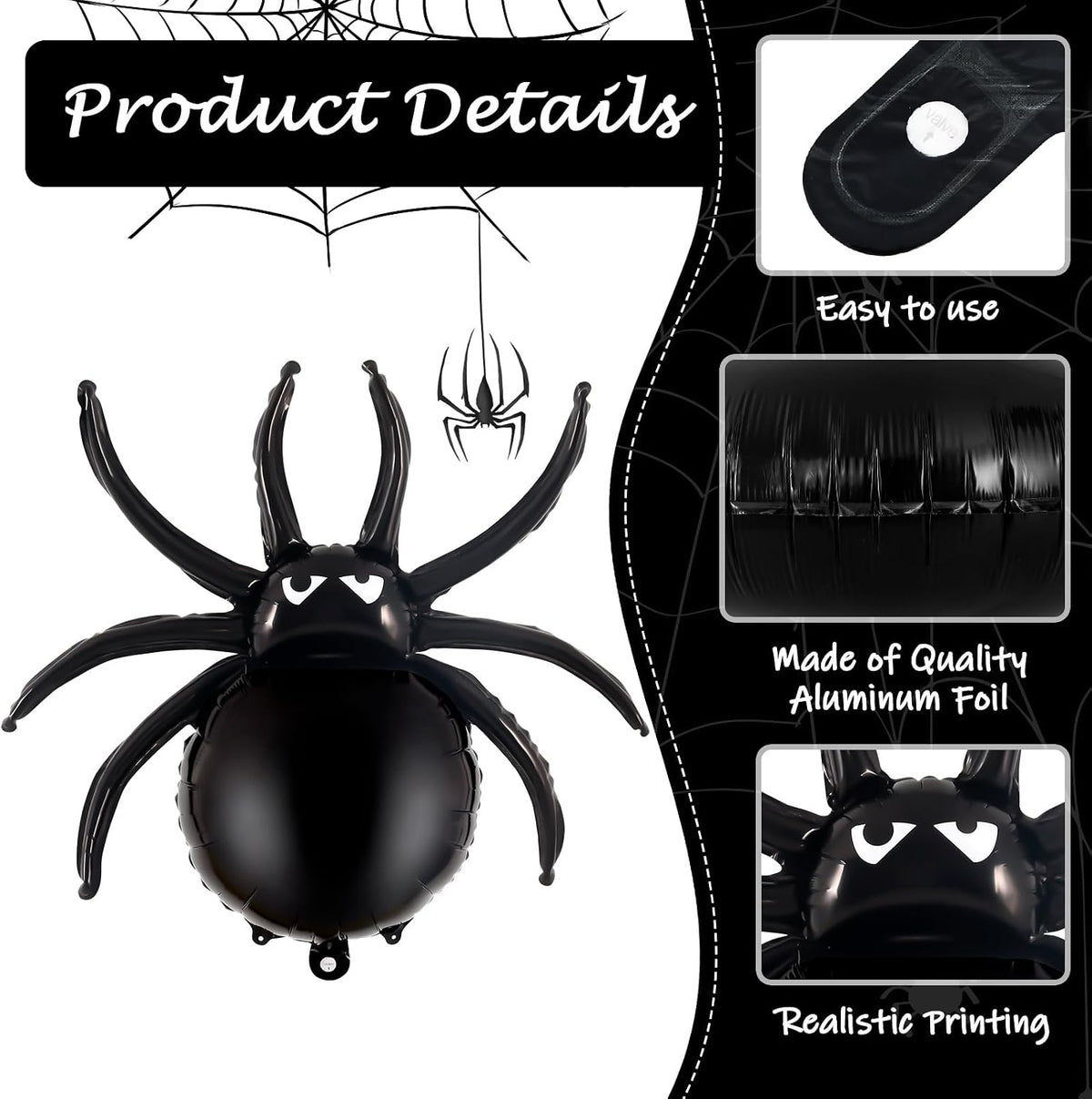YOTHORN 6 pack black 33 inch spider foil balloons for Halloween - view 11