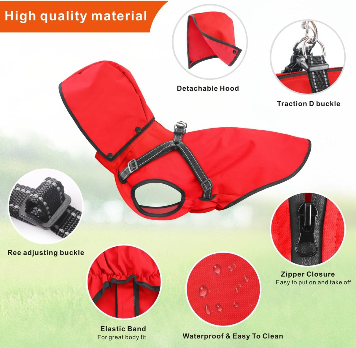Dog Raincoat Waterproof Dog Hoodie Reflective Dog Raincoat Hooded - M / Red - image 2