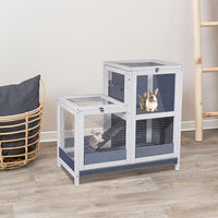 2-Story Guinea Pig Cages Wooden Indoor Rabbit Hutch Hamster Cage with Openable Roofs, Removable Tray and Wide Ramp, Small Animal Habitats for Hamsters, Guinea Pig, Ferrets, Hedgehog