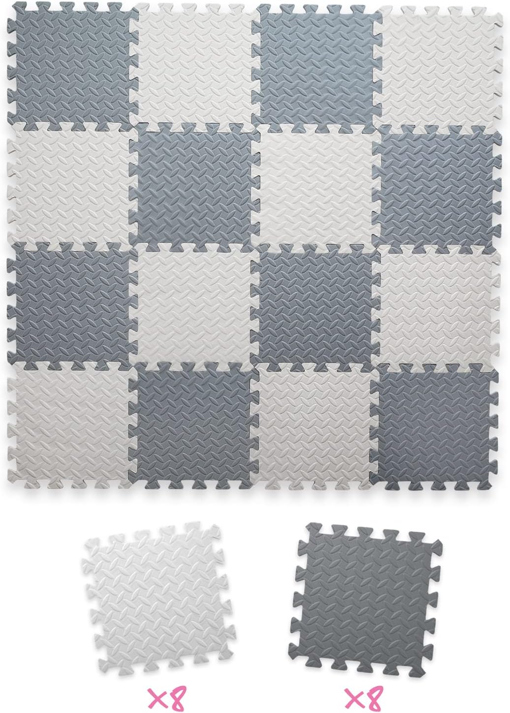 16 Tiles Foam Play Mat, Soft & Safe EVA Foam Mats for Floor - Whit/Gray - image 2