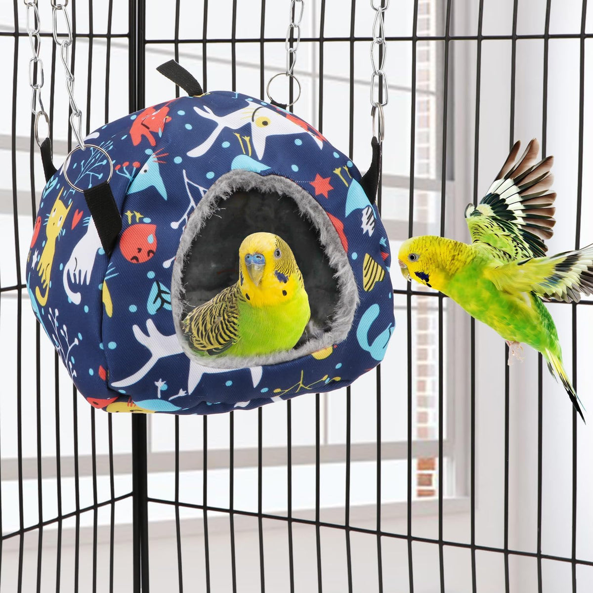 Wontee Bird Plush Hammock Parrot Hanging Snuggle Cave Happy Hut Tent - S / Blue Cat - image 2