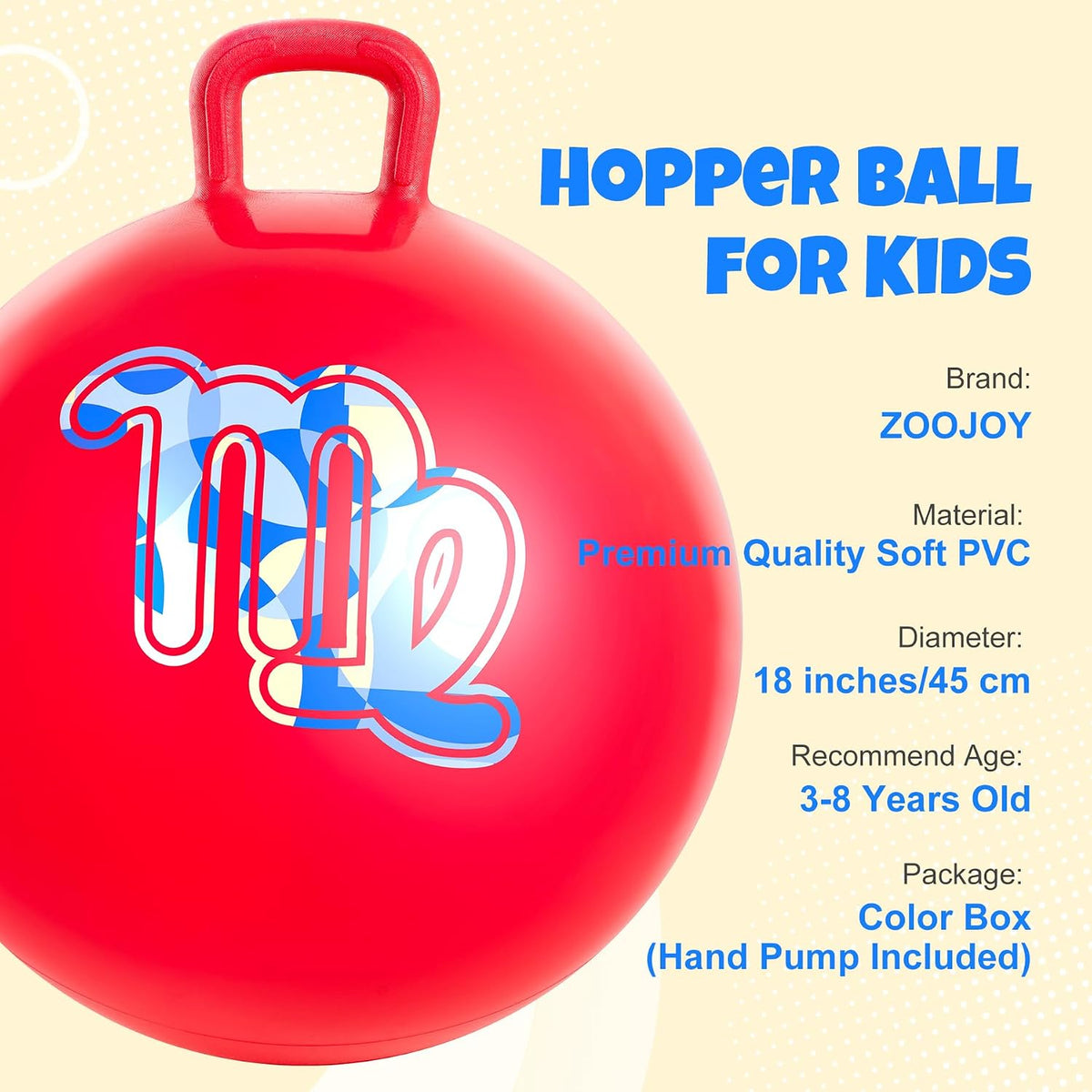ZOOJOY Hopper Ball, Hopping Toys for Kids - Age:3-8(18''/45cm) / Red - image 2