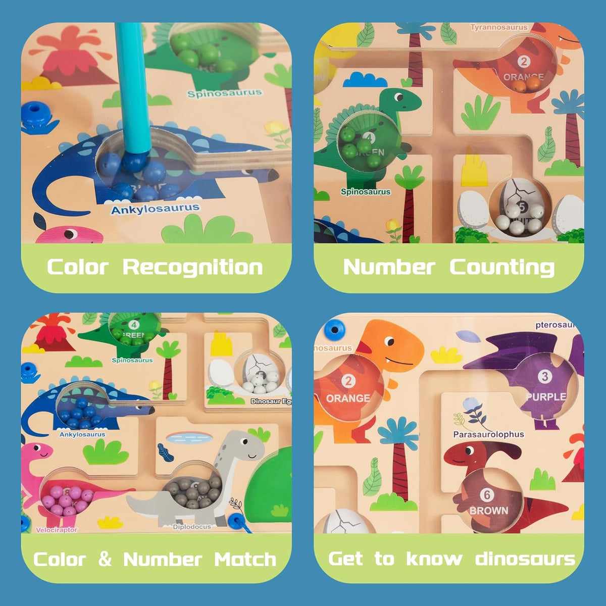 WOODENFUN magnetic color number maze, wooden Montessori counting board with magnetic pen and beads - view 11