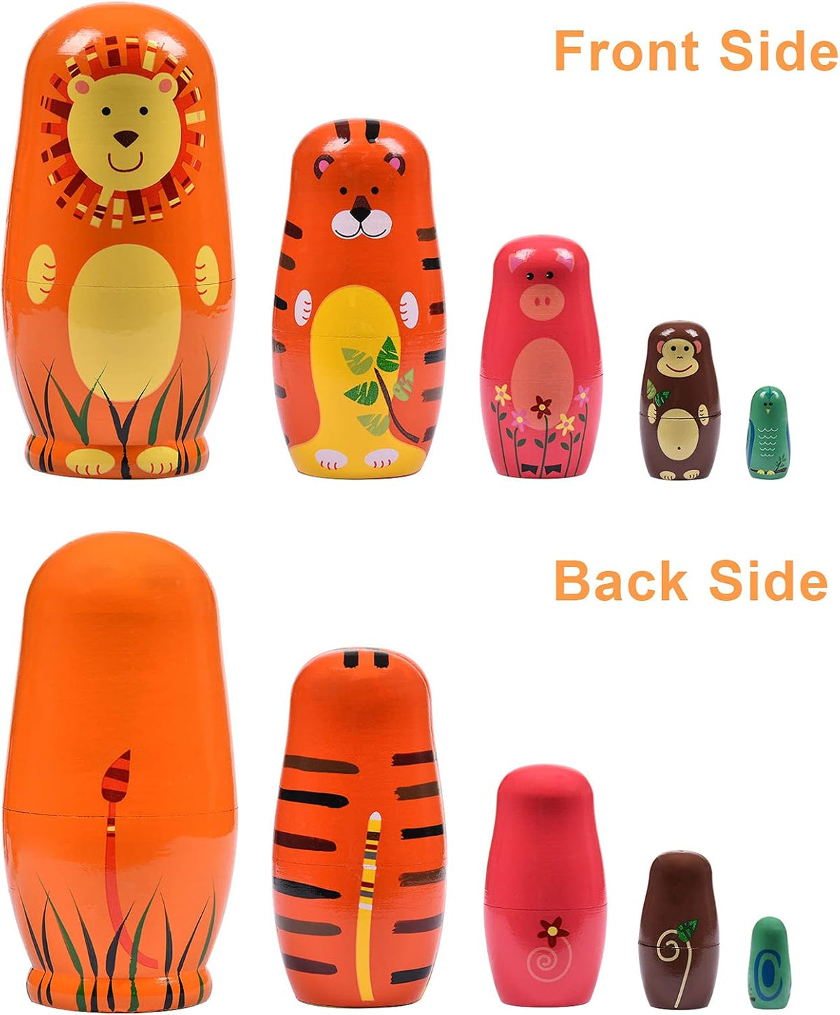 Russian Nesting Dolls, Bear Wooden Stacking Set - Round Lion - image 3