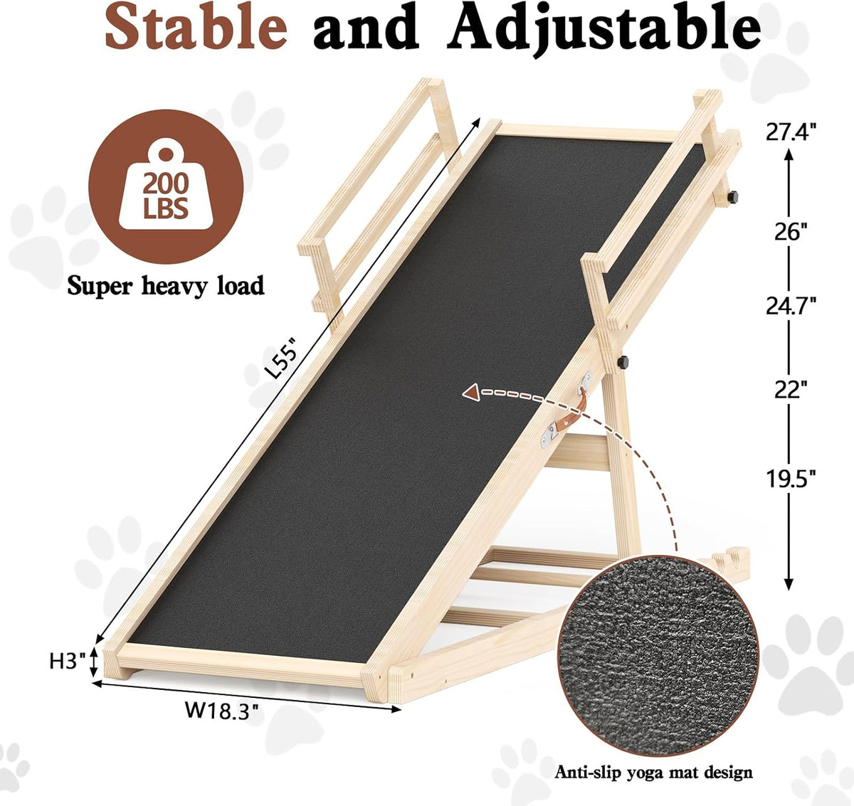 Dog Ramp for Bed Couch Car - 55"Lx 18.3"W x3"H - image 3