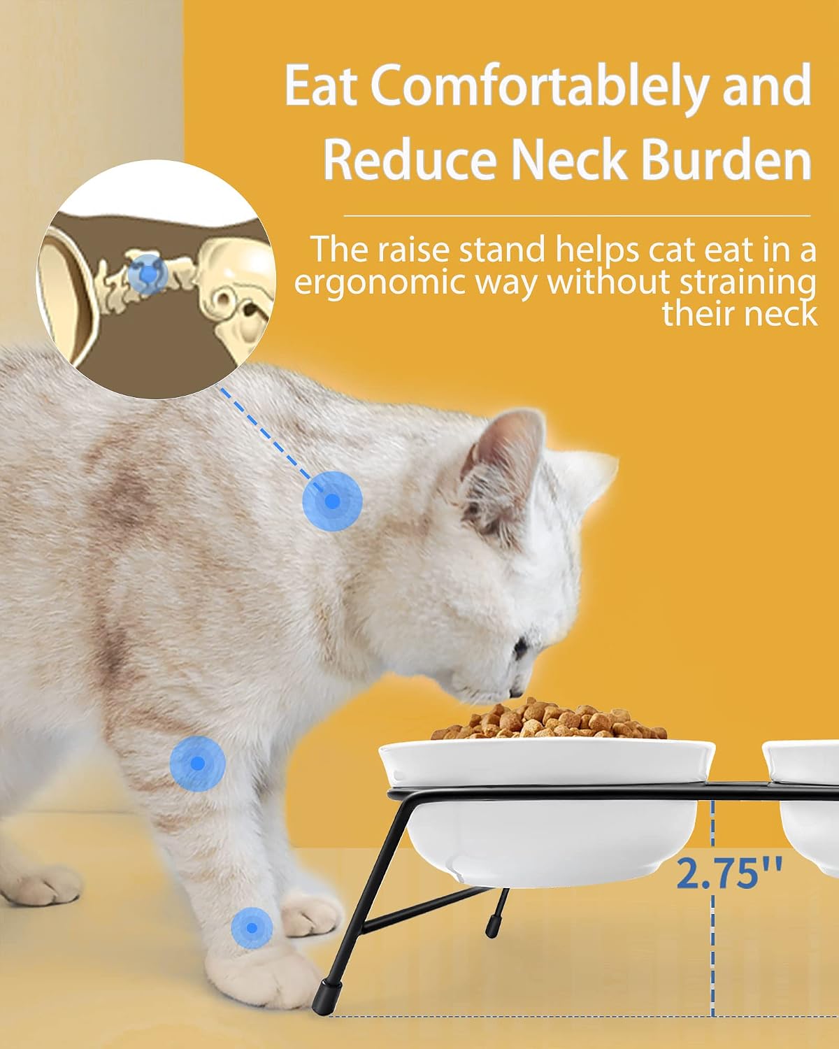 Anti-Vomiting Raised Cat Bowls - Ceramic 3 Bowl Set - image 3