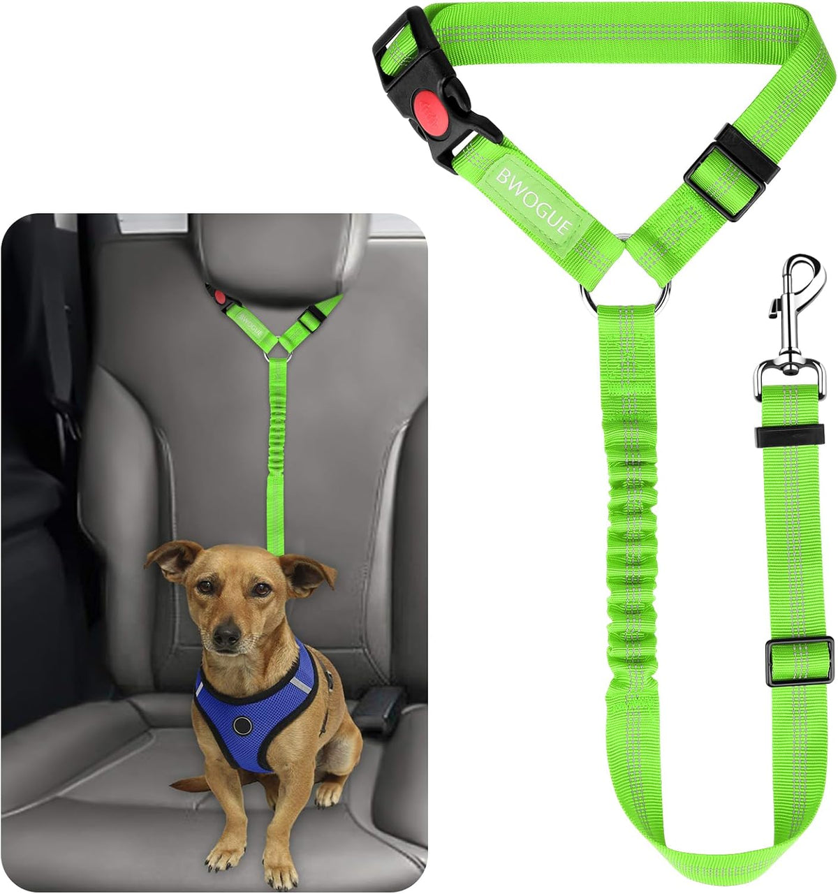 Dog Seat Belt for Car, Headrest Restraint Safety Lead, Dogs Cats – Essentials for Dogs - Green / Elastic