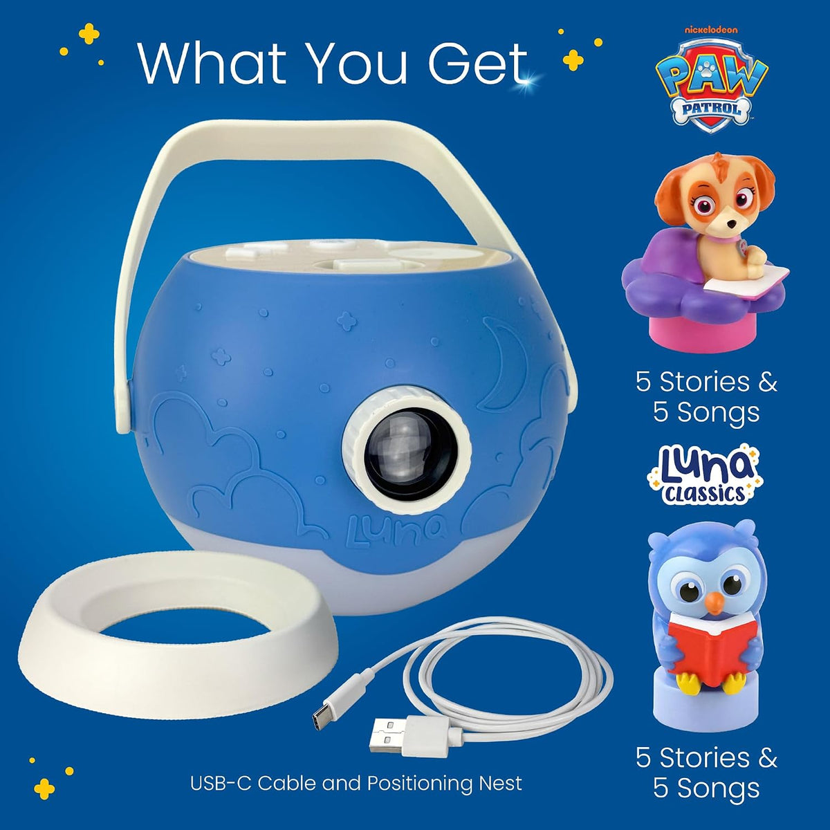 Kids Pink Book Projector, 5 Read Aloud Fairytale Stories - Paw Patrol Skye, Owl & Projector - image 3