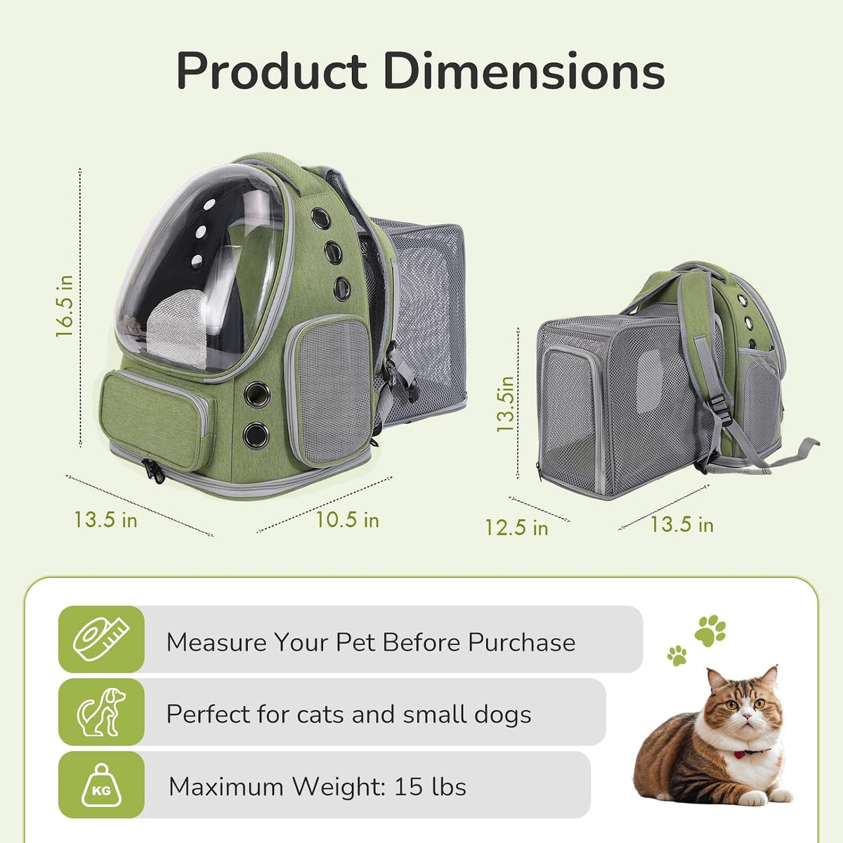 Cat Backpack Carrier for Cats and Small Dogs - Green / X-Large - image 2