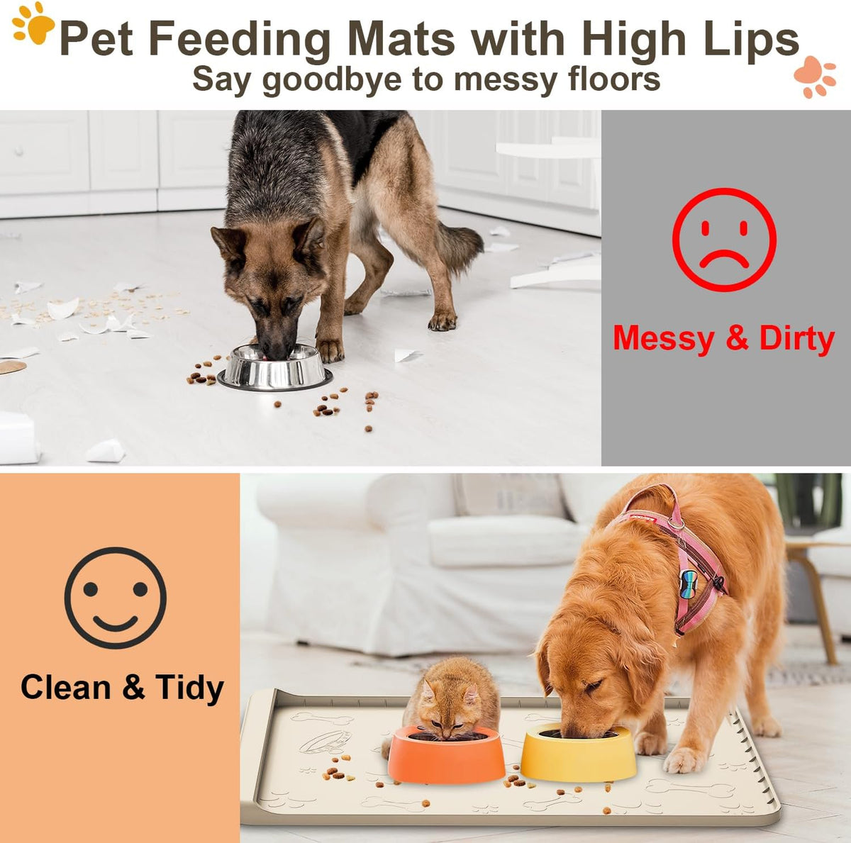 Dog Food Mat 36"x24" - Silicone Dog Mat for Food and Water Large Pet Feeding Mats with Residue - Sand / 36"L x 24"W - image 2