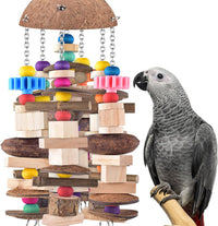 KATUMO Bird Toy, Large Parrot Natural Wooden Blocks Chewing Toy Suits for African Grey Cockatoos - Nutshell