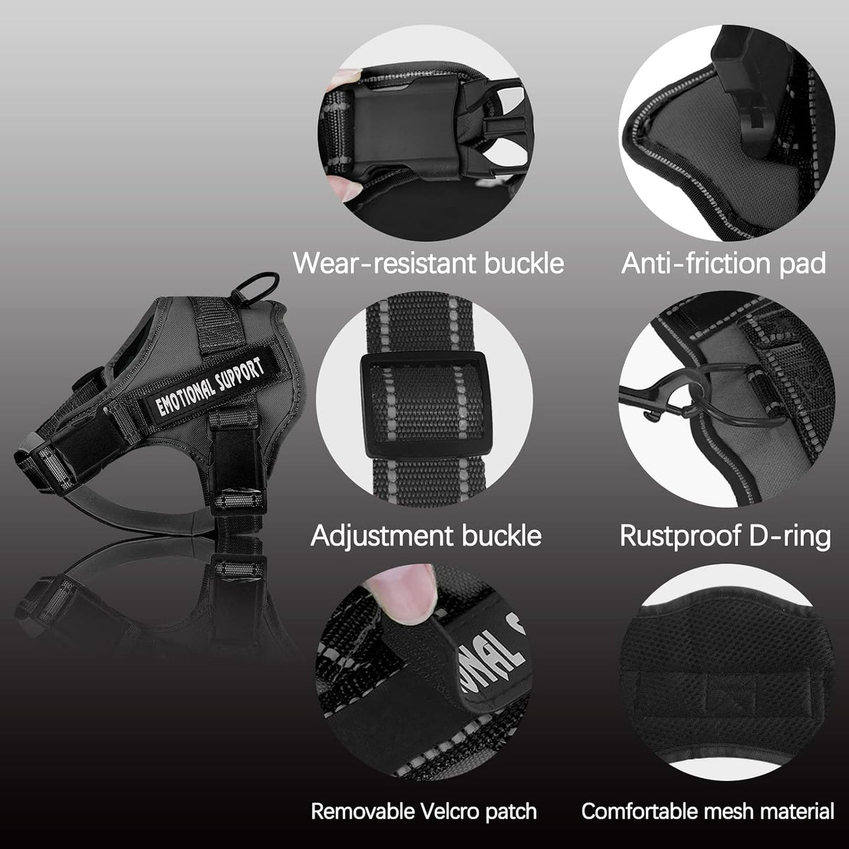 voopet Service Dog Harness, Emotional Support Pet Vest Harness - XX-Small (Pack of 1) / Black - image 3