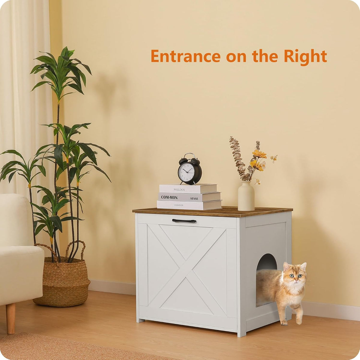 Cat Litter Box Enclosure, Hidden Litter Box Furniture - White+Warm Brown / 23.6"L x 19.7"W x 21.7"H - image 2