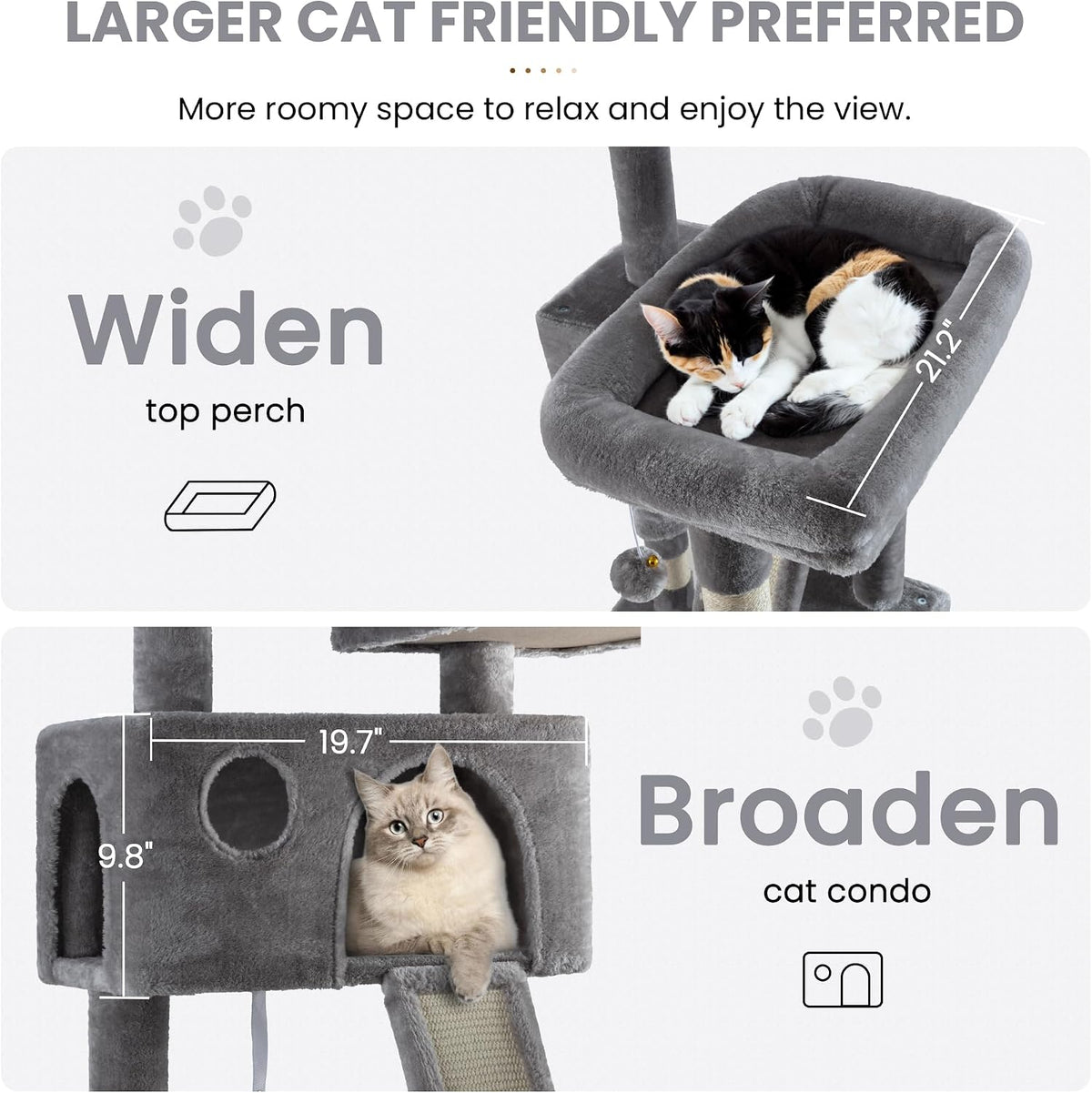 SHA CERLIN 65in Larger Cat Tree Tower Condo for Indoor - Grey - image 3