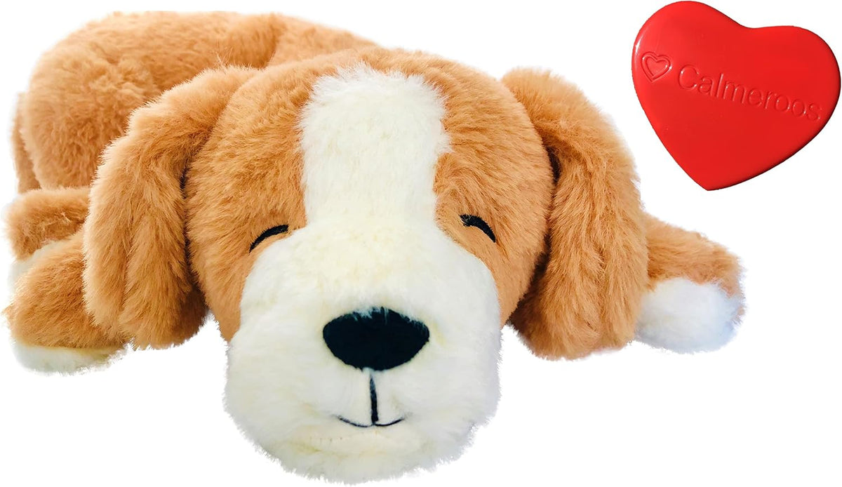 Plush Heartbeat Toy - Calming Anxiety Relief Toys for Puppies and Kittens - Heartbeat in a Soft - Brown Plush + Heart Only