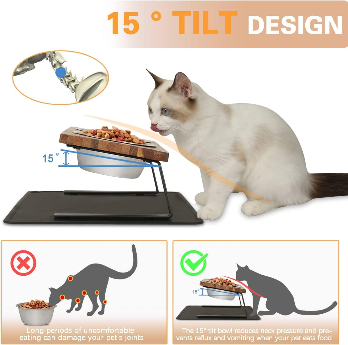 Aivituvin Elevated Dog Bowls, 15°Tilted Raised Cat Food Bowl - Small - image 3