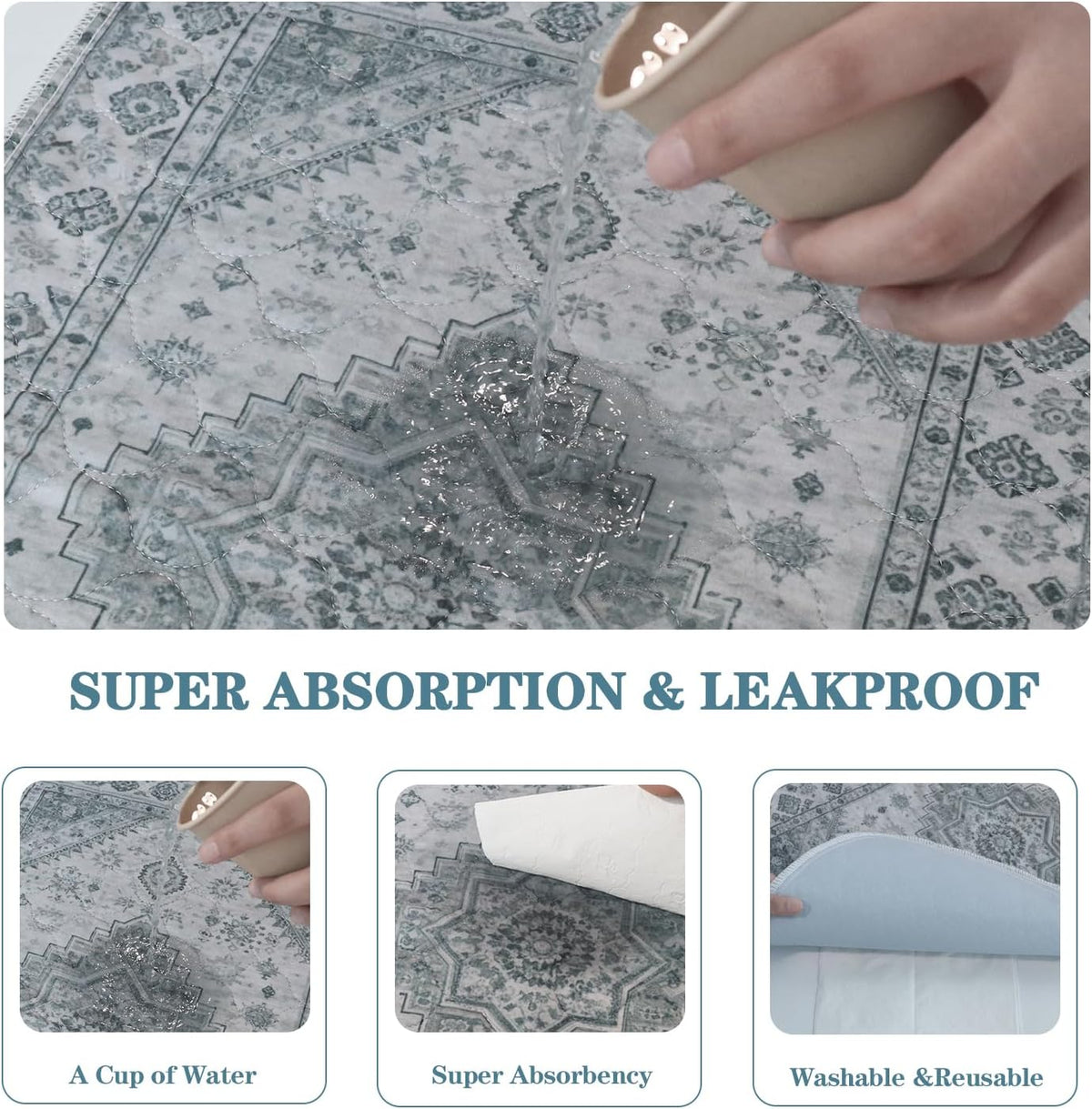 Washable Pee Pads, Super Absorbent Puppy Pads - Gray Medallion / 18"*30"(Pack of 2) - image 4