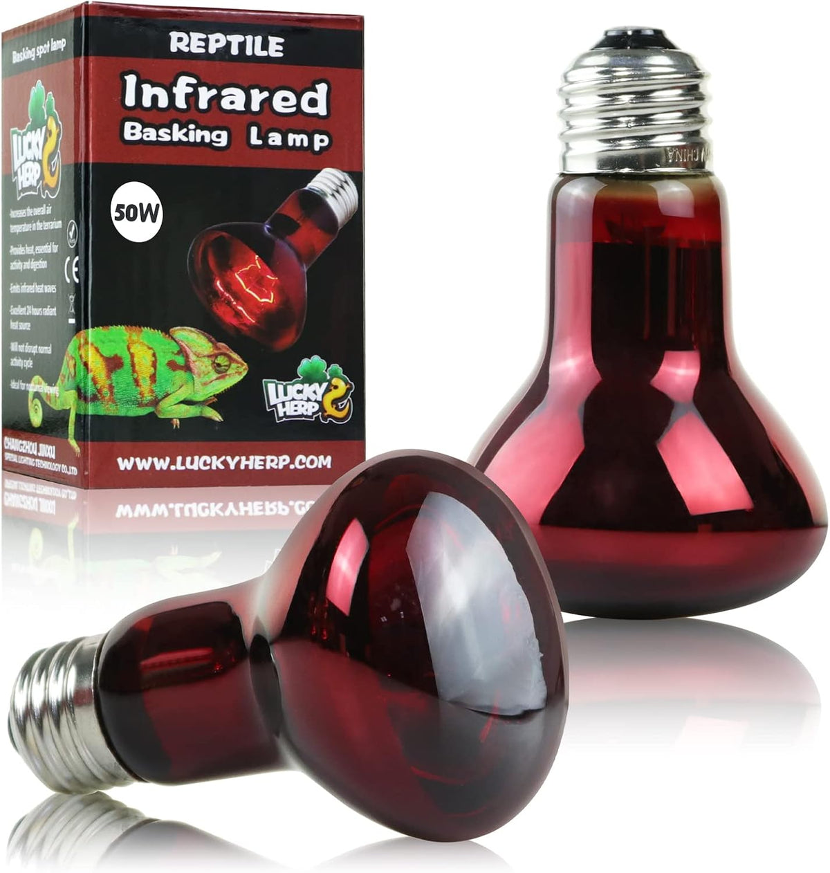 LUCKY HERP Intense Heat Lamp Bulbs for Reptiles 100W 2 Pack - Infrared Basking Light Bulb / 50 Watts