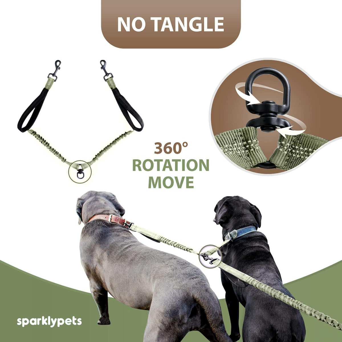 Active Pack Hands Free 2 Dogs Leash Medium & Large - Olive Green / 2 dogs M/L - image 4