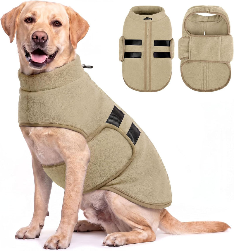 Small Dog Sweater,Soft Fleece Dog Vest Dog Jacket with Leash Hole – Essentials for Dogs - Khaki / X-Large