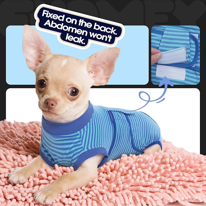 FUAMEY Recovery Suit for Dogs After Surgery,Soft Breathable Dog Bodysuit E-Collar & Cone Alternative Surgical Suit,Male Female Dog Neuter Spay Suits Anti Licking Wounds Onesie Navy Blue Strips L