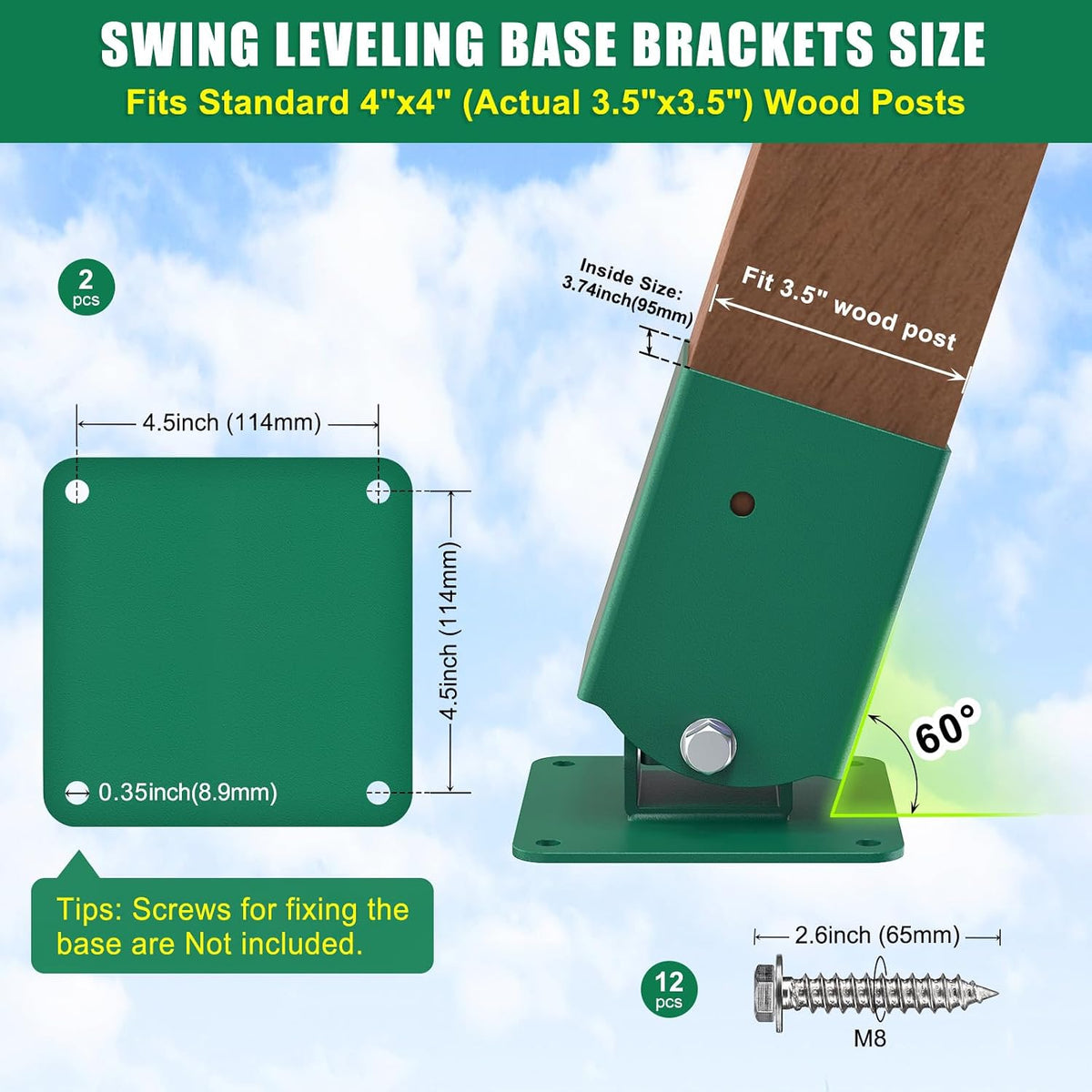 BeneLabel green A-frame middle swing set bracket made of powder coated steel - view 40