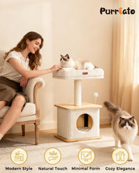 29" Small Cat Tree, Boho Wood Cat Tower with Sisal Scratching Post – Essentials for Cats - Ash Wood Finish / Small - image 4