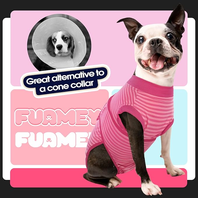 FUAMEY Recovery Suit for Dogs After Surgery,Soft Breathable Dog Bodysuit E-Collar & Cone Alternative Surgical Suit,Male Female Dog Neuter Spay Suits Anti Licking Wounds Onesie Rose Stripes L