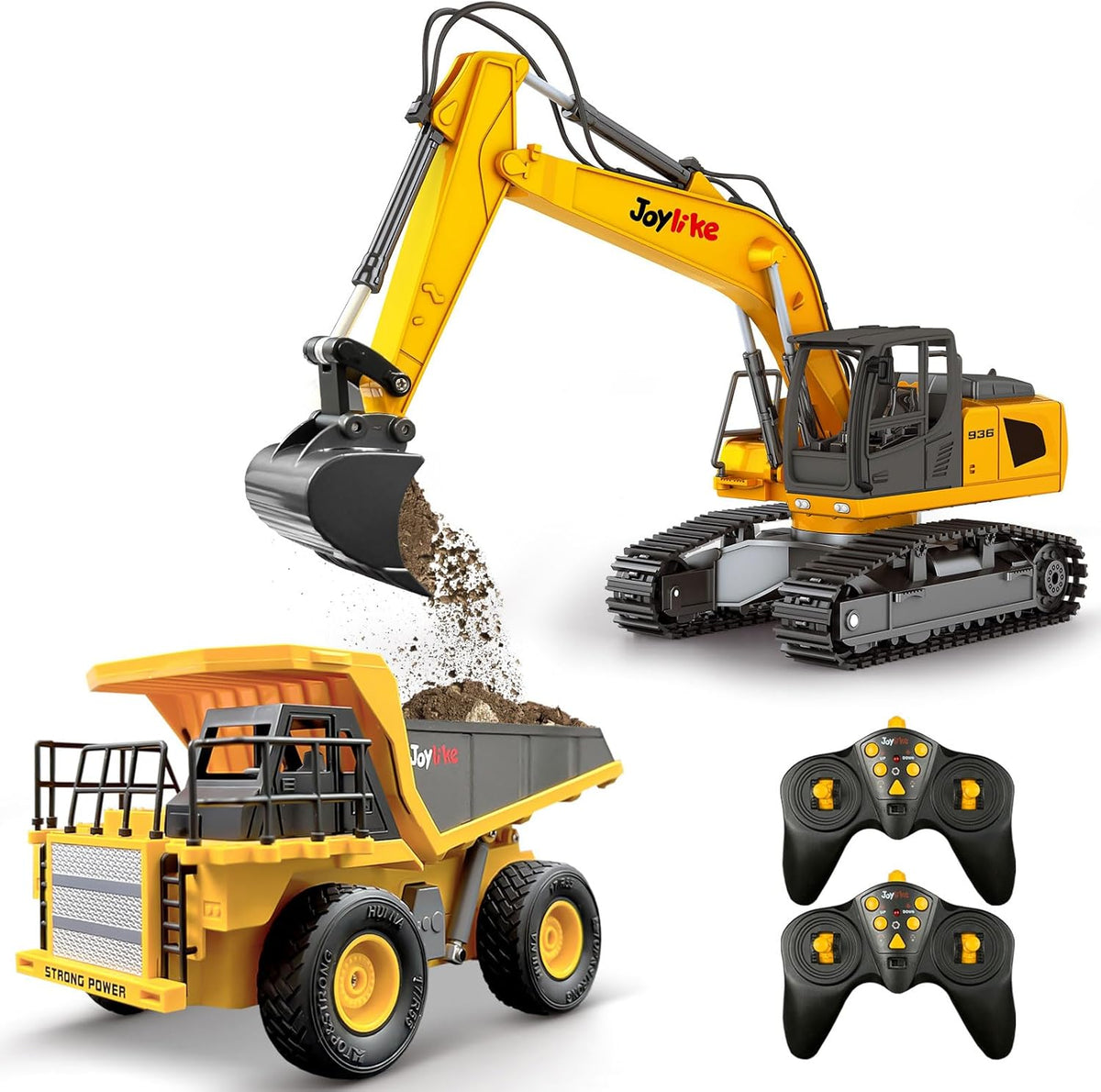 Joylike RC Excavator and Dump Truck Toy Set，2.4Ghz Metal Remote