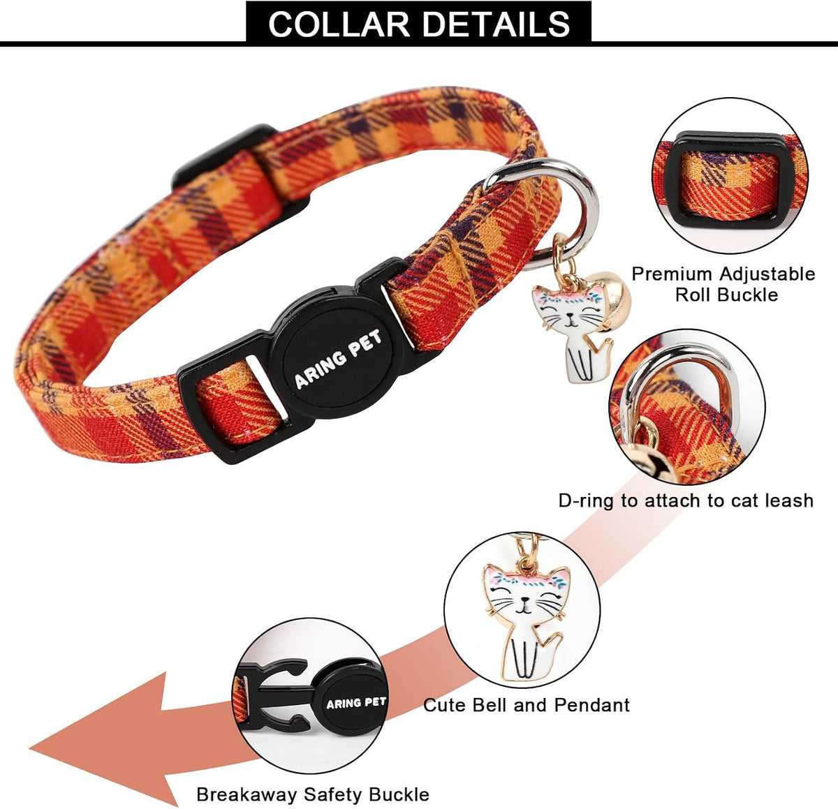 ARING PET 2 Pack Cat Collar-Cute Cotton Cat Collar Breakaway - halloween plaid - image 4