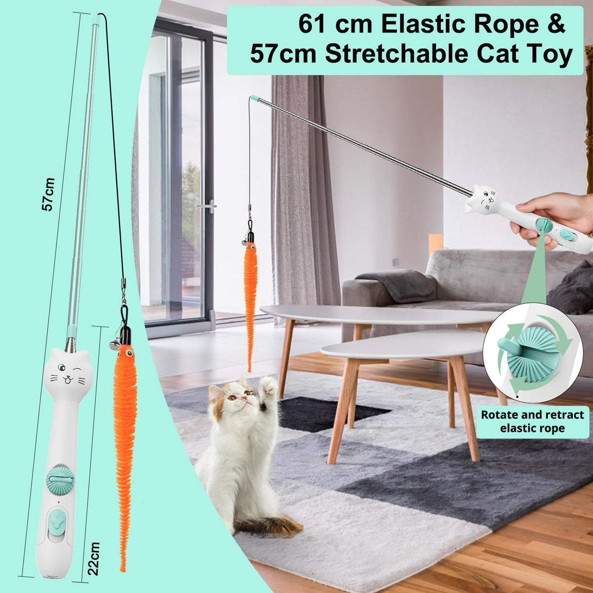 TBTeek Cat Toys, Rechargeable, 3 Light Modes & 5 Fun Patterns – Essentials for Cats - 1pc red light with fish pole - image 4