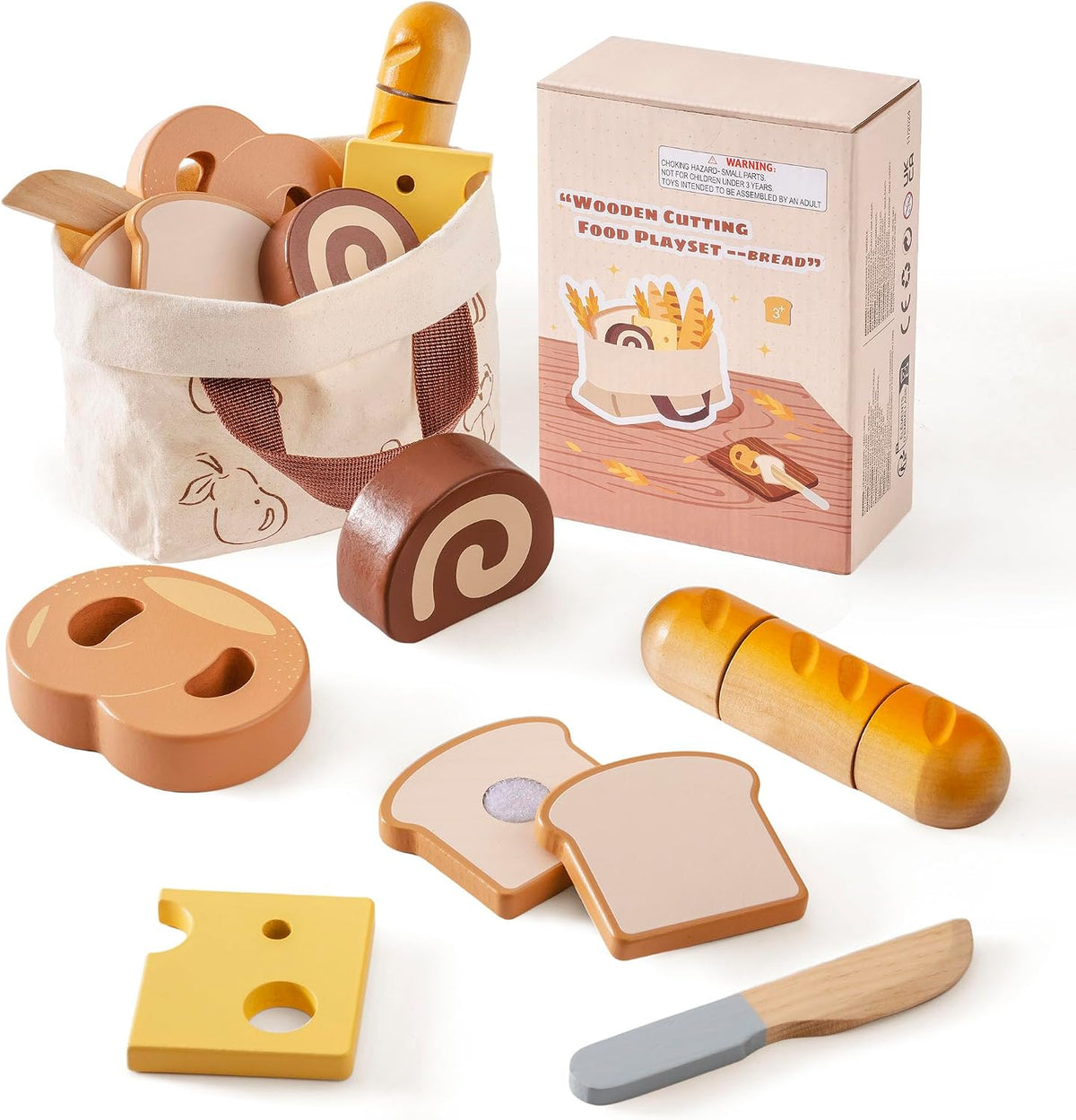 ROBOTIME wooden play food cutting fruit set with storage shopping bag - view 4