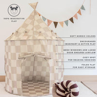3 Sprouts Kids Play Tent for Ages 3 to 10 - Checkerboard Beige - image 3