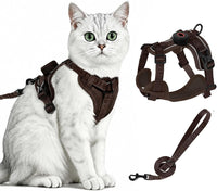 Skmeditec Cat Harness and Leash Set: Upgraded Escape Proof Vest - Brown for Airtag / S