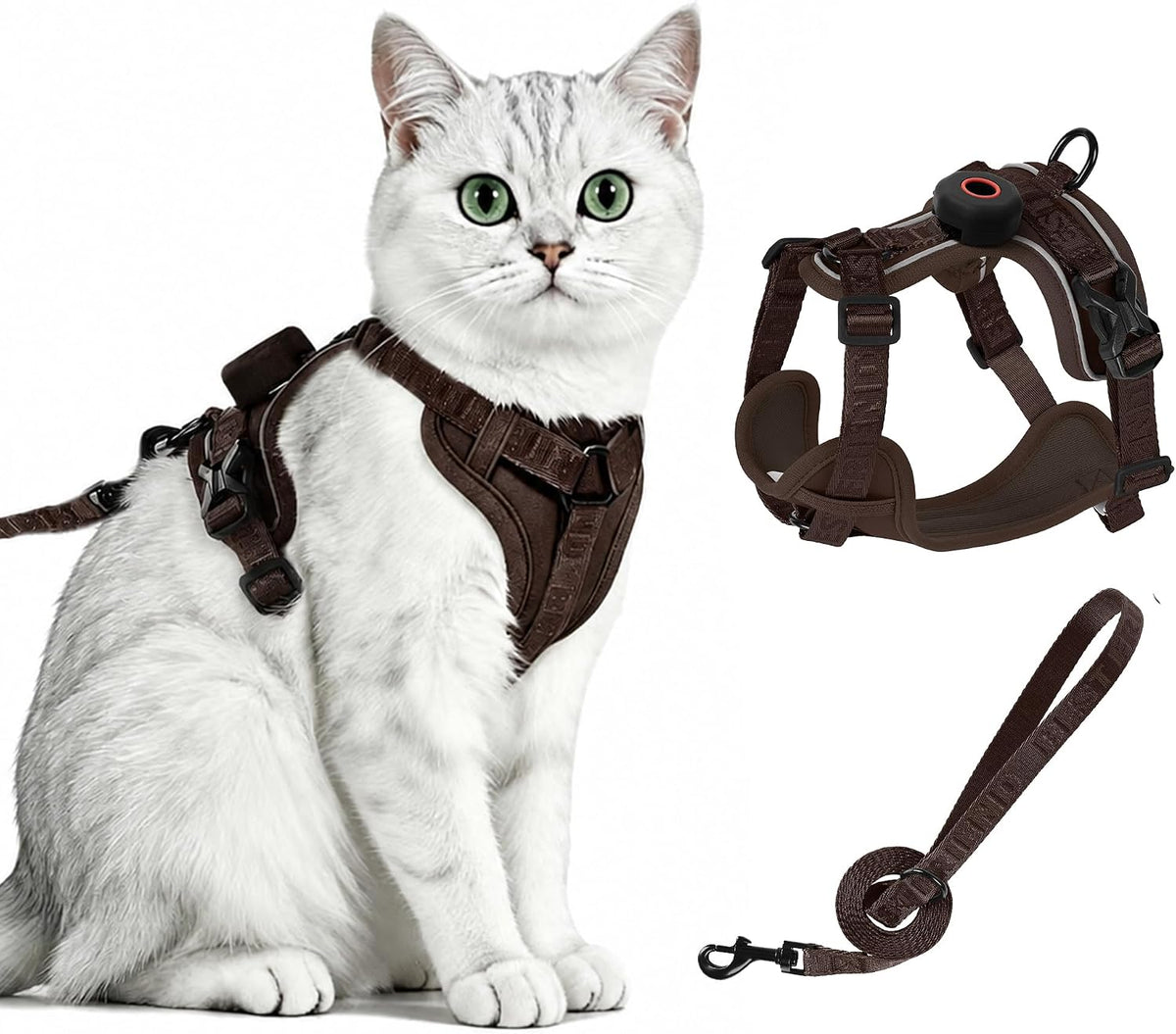 Skmeditec Cat Harness and Leash Set: Upgraded Escape Proof Vest - Brown for Airtag / S