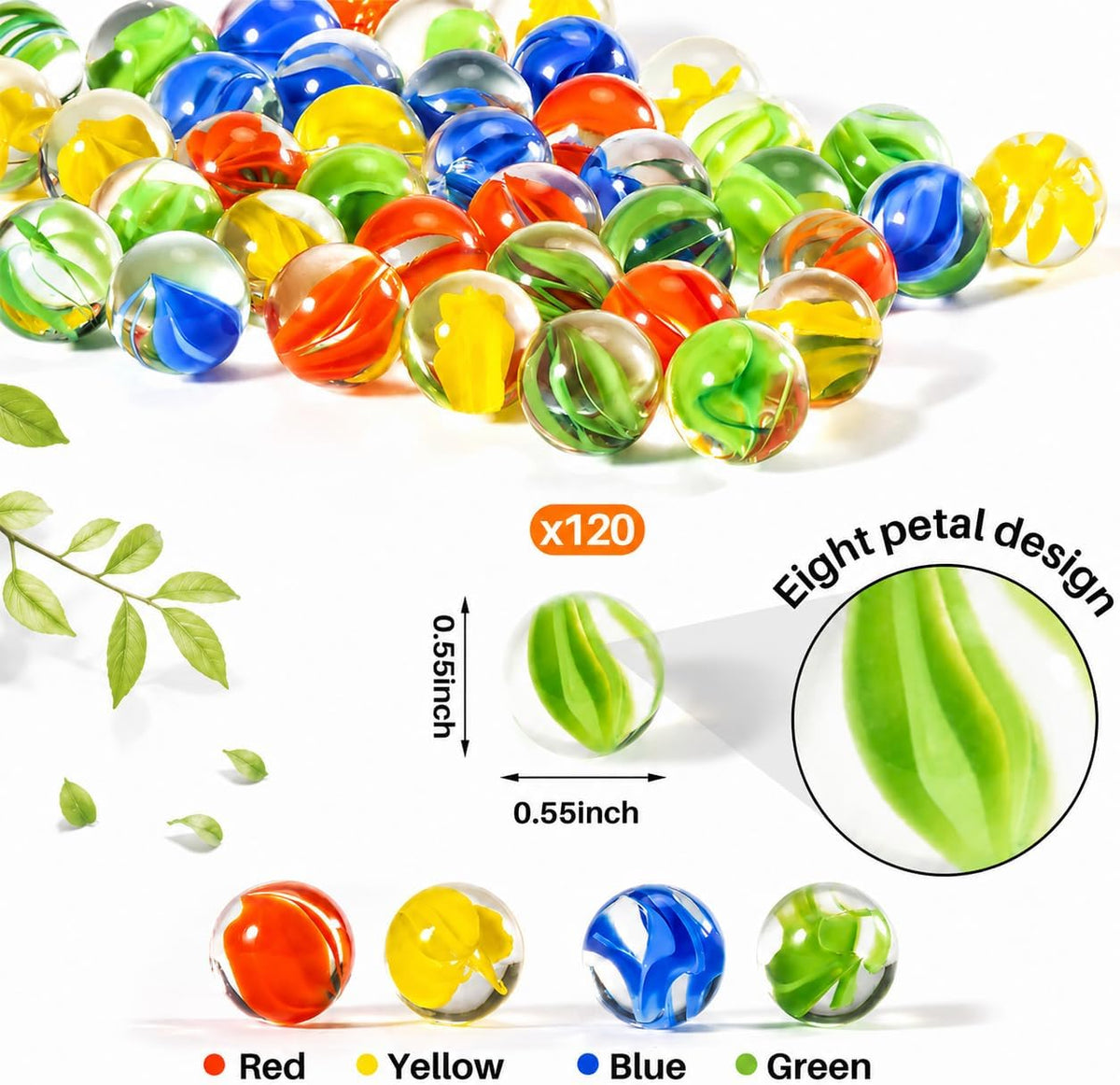 Sukh 78 Pcs Glass Marbles - 120 Pcs - 4 Colors - image 3