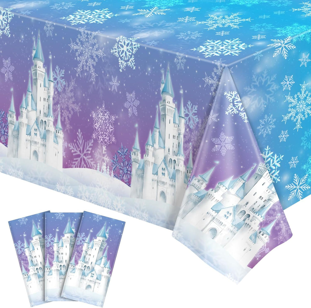 NatNarr 3 Pack Wood Grain Plastic Tablecloths - Frozen Castle