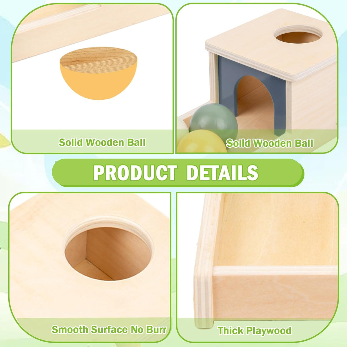 Adena Montessori Object Permanence Box with Tray Three Balls - Morandi Colors - image 4
