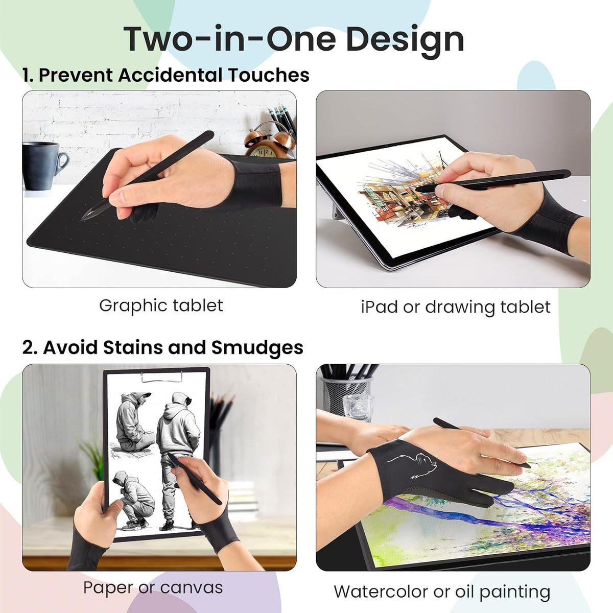 Artist Drawing Glove: 3-Layer Palm Rejection for iPad & Drawing - Midnight Profile(2 Pack) / Large - image 2