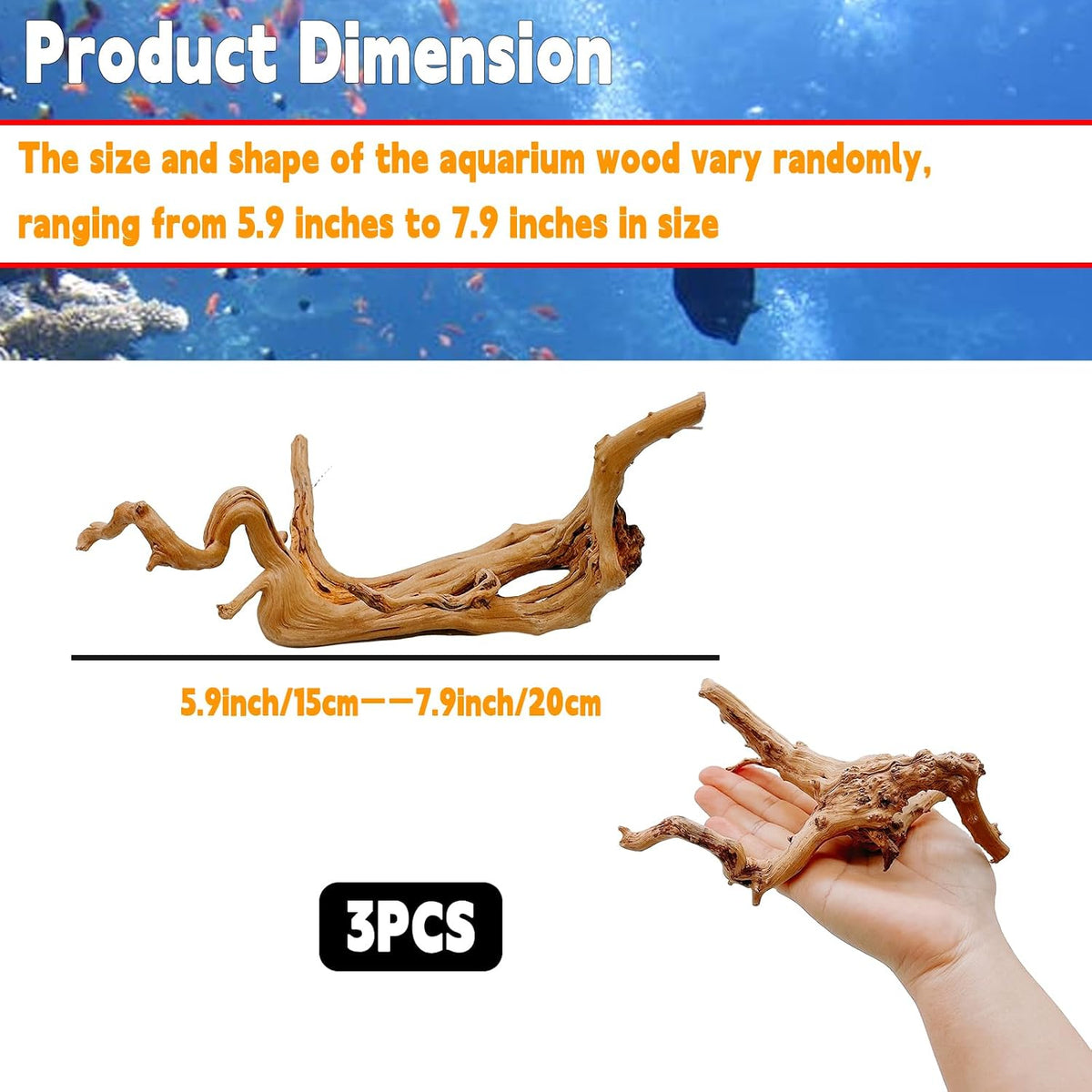 Aquarium Driftwood 3PCS Natural Trunk Driftwood Assorted Branches - Spiderwood (6-8in 3PCS) - image 2