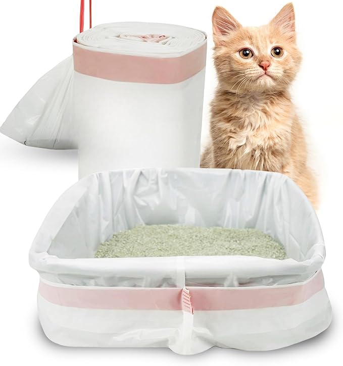 PETSWORLD Cat Litter Box Liners, Heavy Duty Litter Pan Liners Bags with Drawstring for Pet Cat Litter Tray (Unscented) (JUMBO - 45 x 18 Inches, 50 Count)