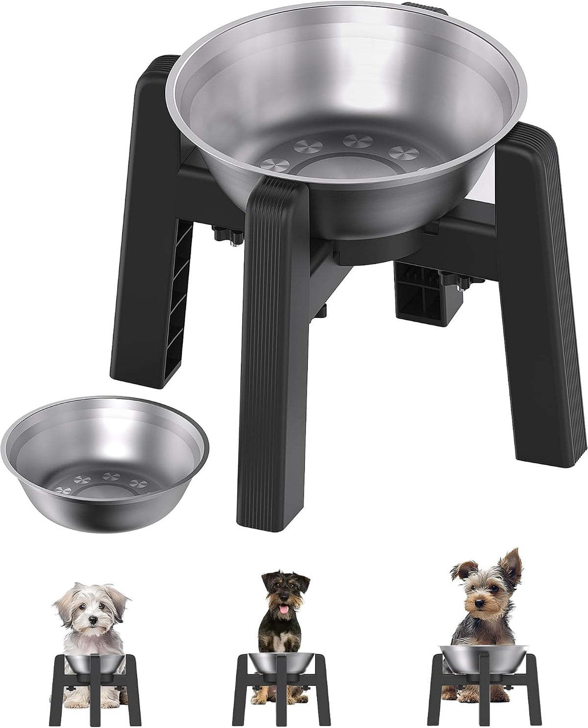 Dog Bowl Stand with Adjustable Height and Width [Stand Only] – Essentials for Dogs - 1 Pack Stand+Bowl / H: 6.3''; W: 6.1-10.4''