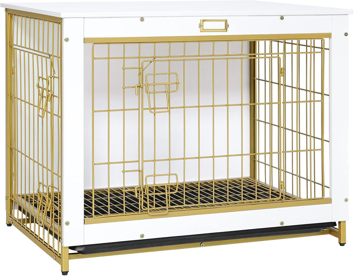 HOOBRO Dog Crate Furniture, 38.6" Large Dog Kennel Indoor - 31.5"L x 21.7"W x 25.4"H / White