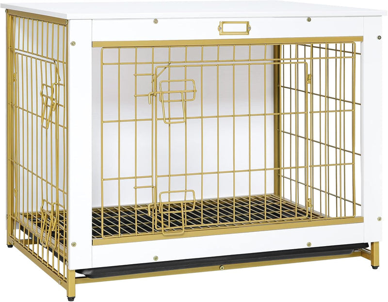 HOOBRO Dog Crate Furniture, 38.6" Large Dog Kennel Indoor - 31.5"L x 21.7"W x 25.4"H / White