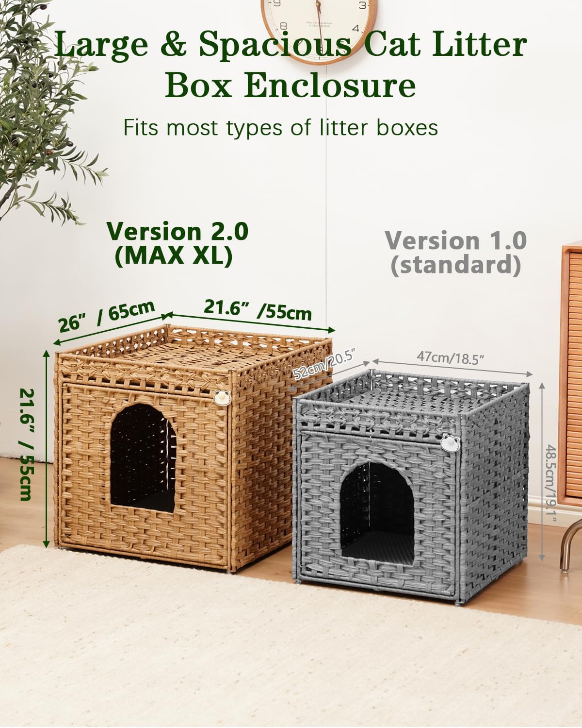 Cat Litter Box Enclosure Furniture, Hidden PE Rattan - Natural / XL - image 2