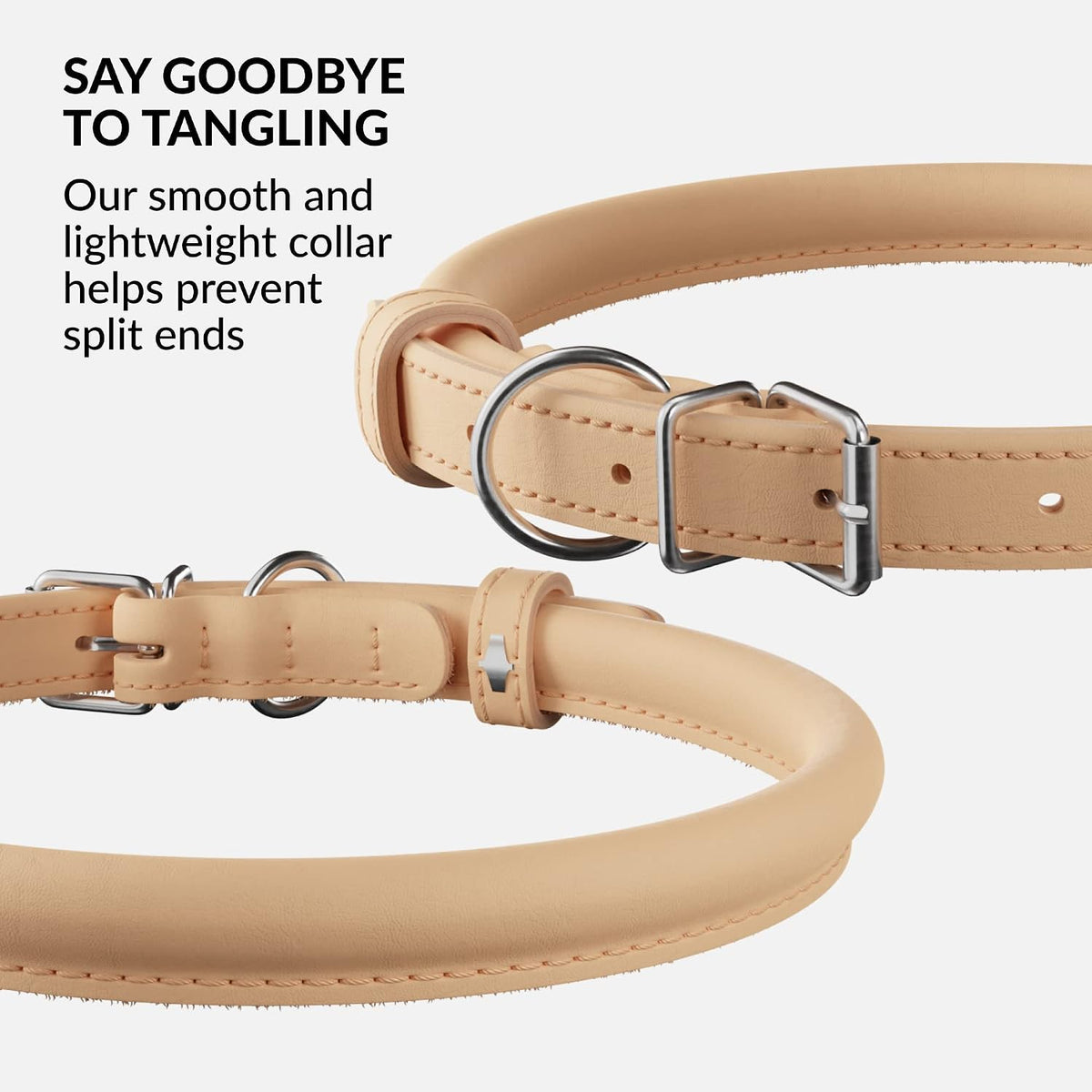 Soft Leather Cat Collar with Safety Elastic Strap - Neck Fit 6" / Beige - image 2
