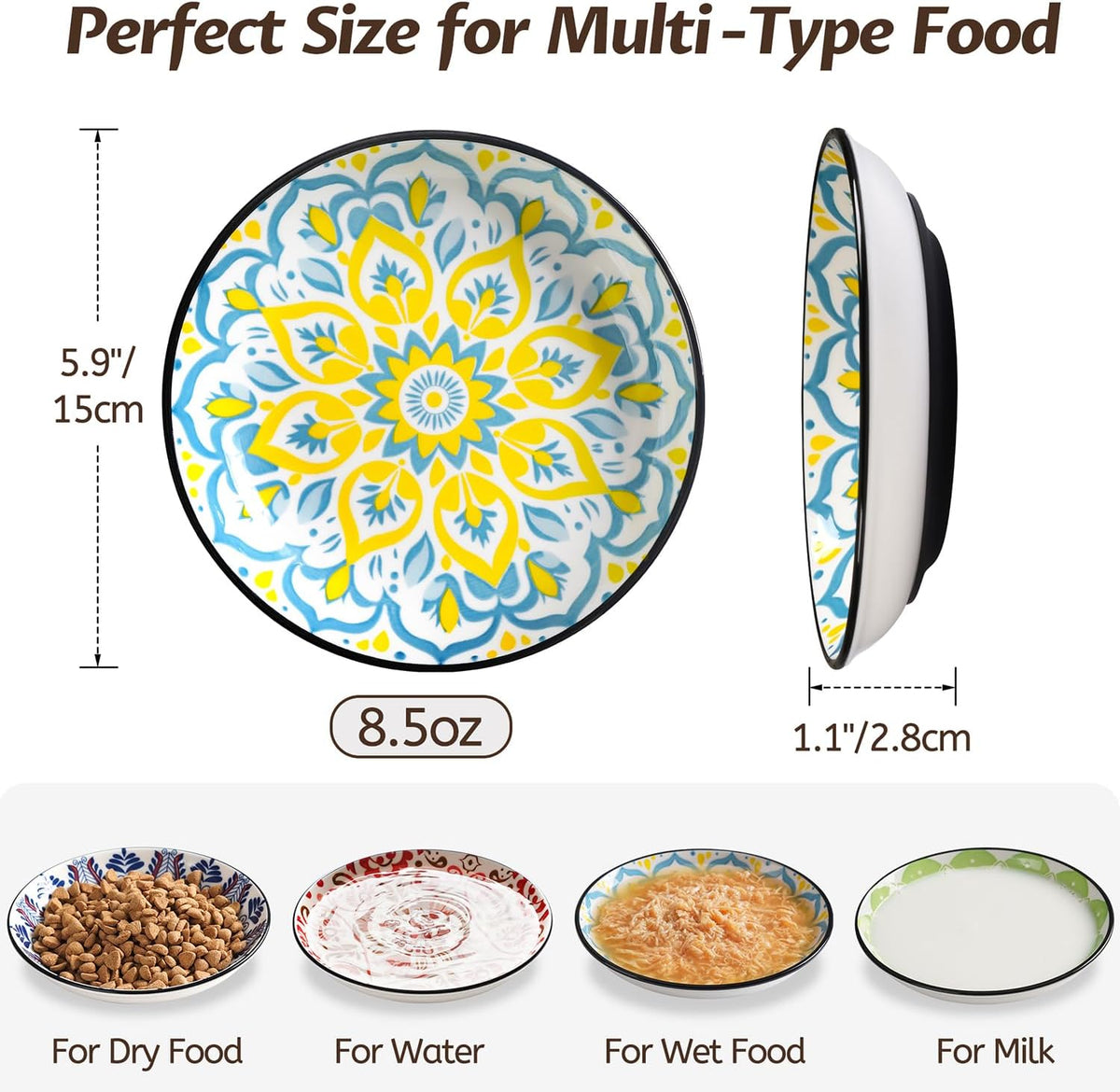 No Spill Cat Bowls, Cat Food Bowl - Bohemian-4 Pack - image 3