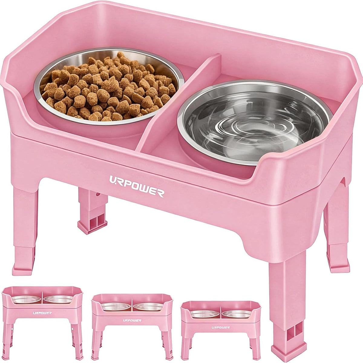 URPOWER Elevated Dog Bowls - Pink / Large